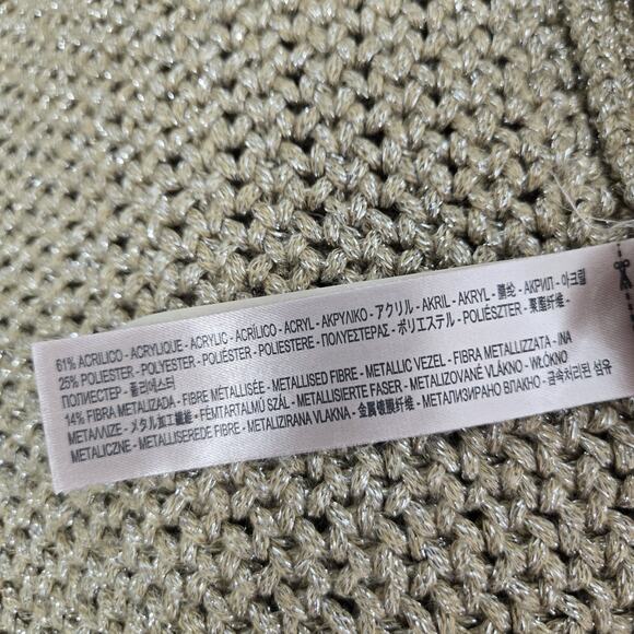 Massimo Dutti Cardigan Sweater XL Gold Metallic Open Knit Long Sleeve Old Money - Picture 11 of 16